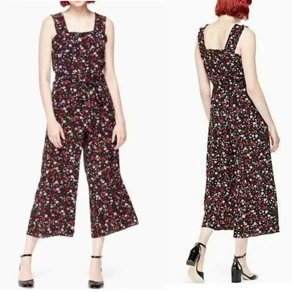 Kate Spade Ma Cherie Wide Leg Floral Jumpsuit Size 10 Preppy summer cherry print